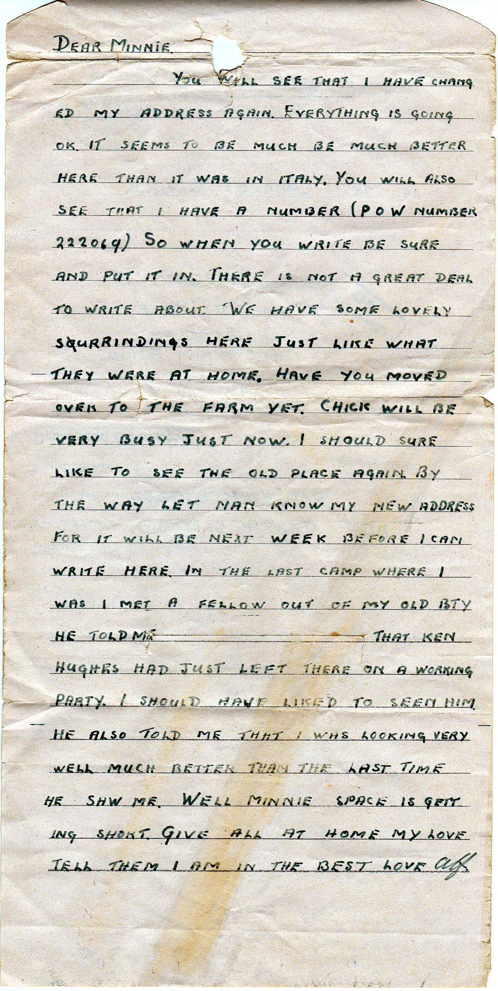 Letter to Minnie from Germany
