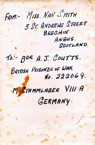 Picture of Nan sent to POW camp (back)